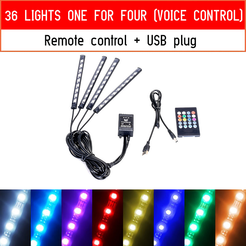LED Car Foot Light With USB Wireless Remote Music Control