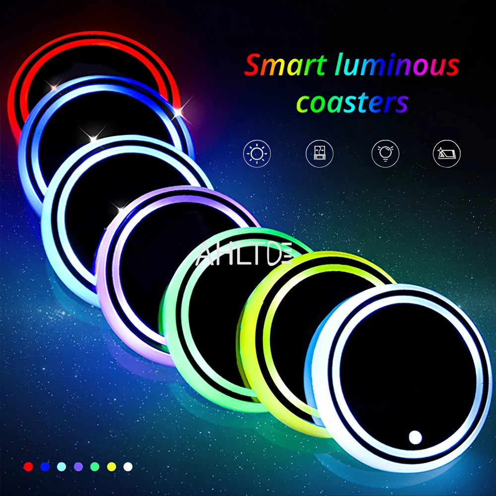 2Pcs Universal Led Car Cup Holder Bottom Pad LED Lights