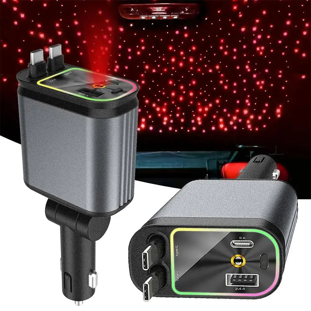 4 in 1 Retractable Car Charger Starlight in Car Roof