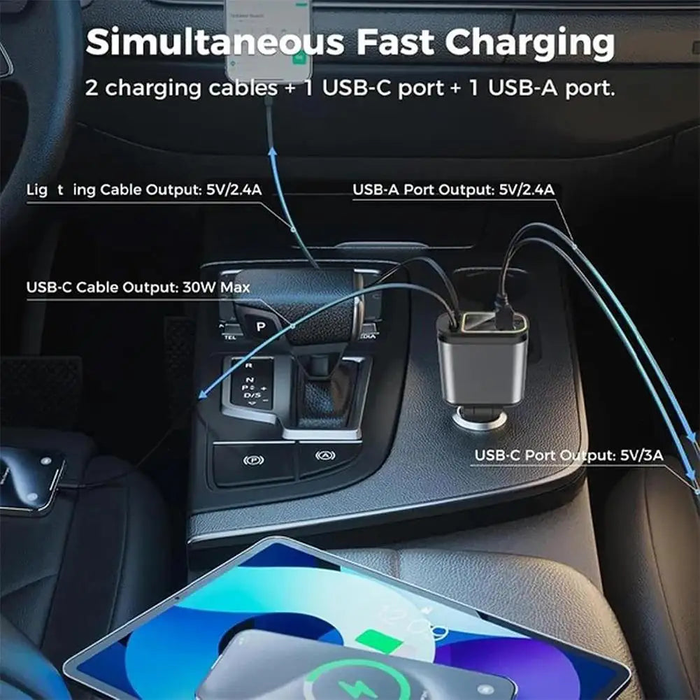 4 in 1 Retractable Car Charger Starlight in Car Roof