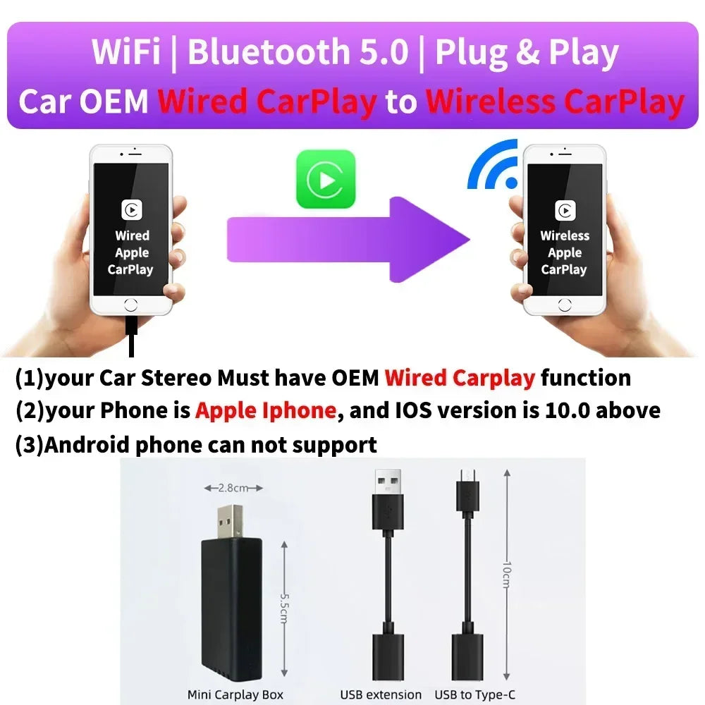Wired to Wireless 2in1 Box CarPlay Android Auto Adapter