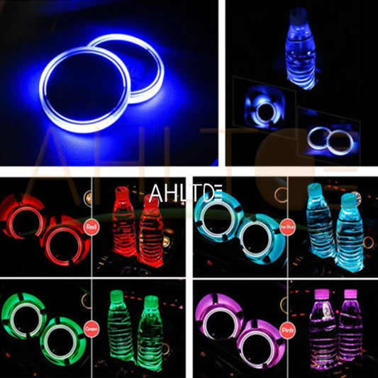 2Pcs Universal Led Car Cup Holder Bottom Pad LED Lights