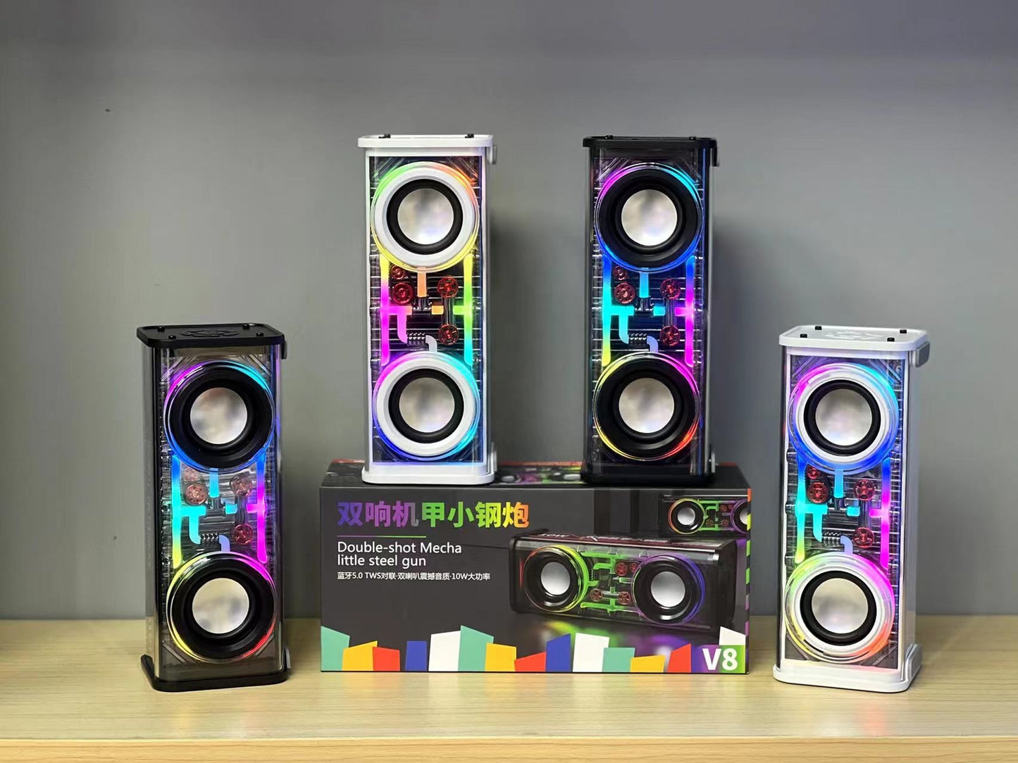 Bluetooth Speakers 10W Transparent Mecha V8 Portable Wireless RGB