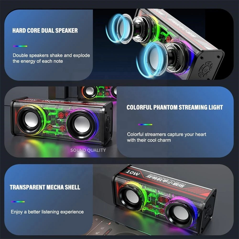 Bluetooth Speakers 10W Transparent Mecha V8 Portable Wireless RGB
