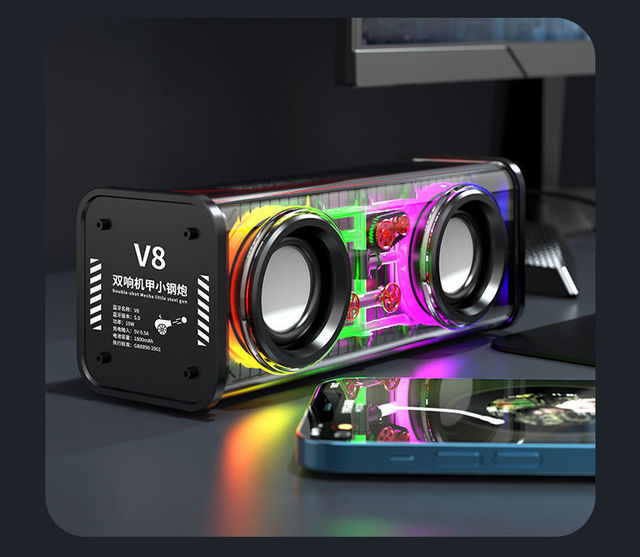 Bluetooth Speakers 10W Transparent Mecha V8 Portable Wireless RGB