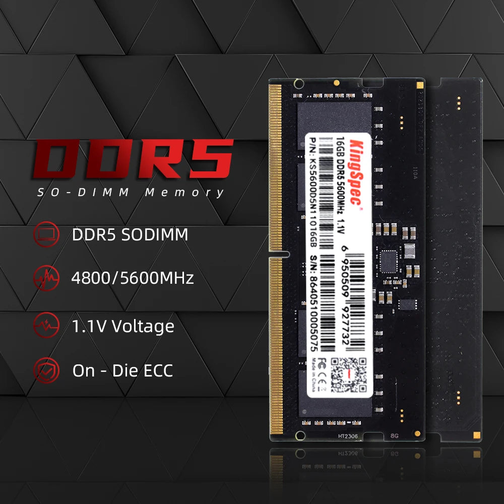 KingSpec RAM 16GB 32GB DDR5 4800MHz 5600MHz SODIMM 1.1V CL40 CL46 Laptop