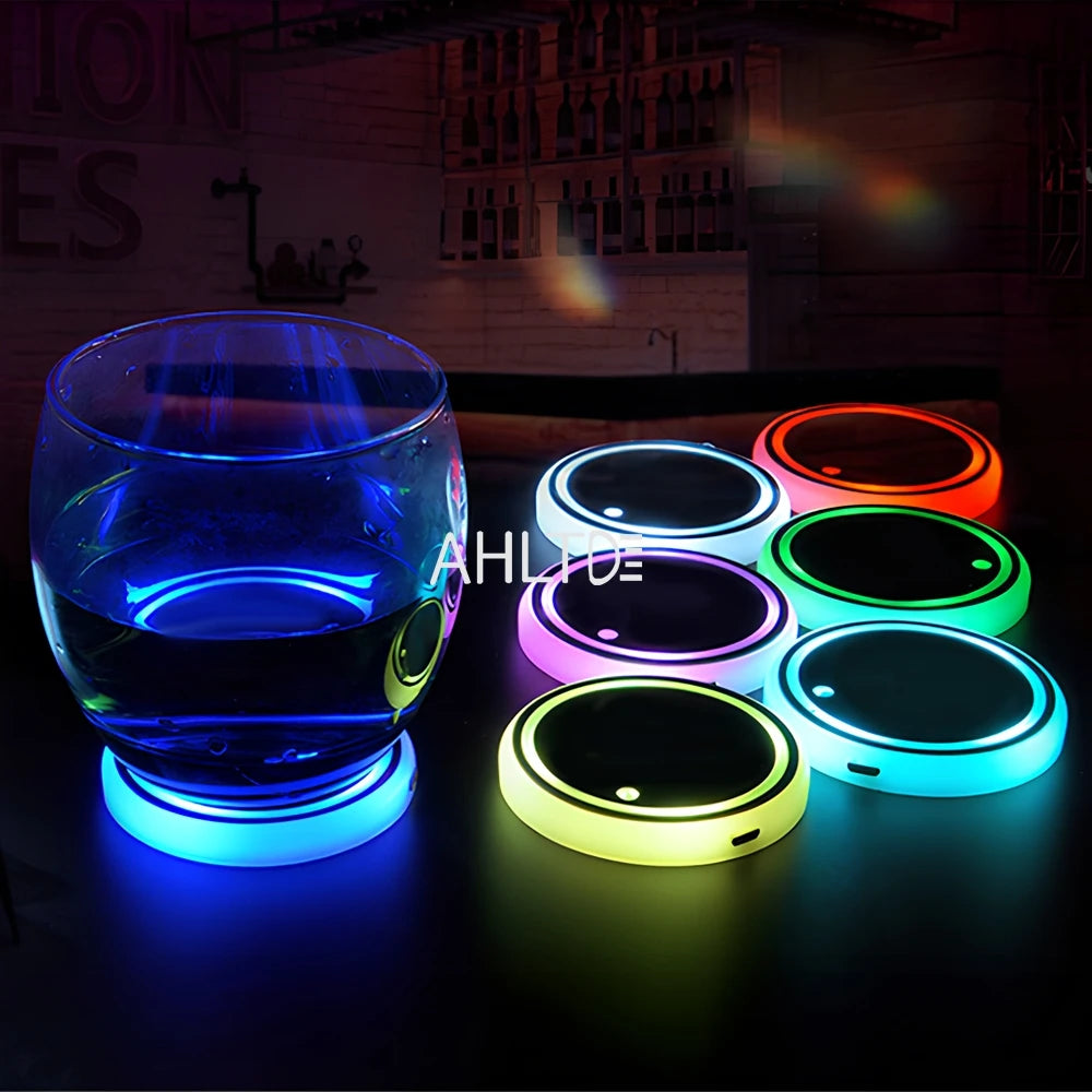2Pcs Universal Led Car Cup Holder Bottom Pad LED Lights