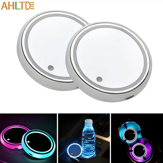 2Pcs Universal Led Car Cup Holder Bottom Pad LED Lights